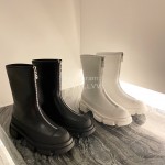 Both Cowhide Thick High Heeled Zipper Boots For Women Black