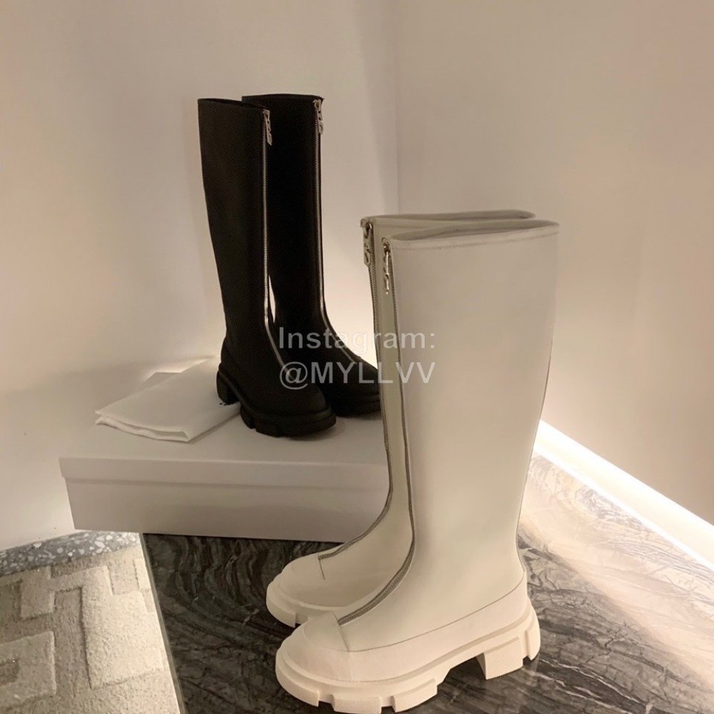 Both Silk Cowhide Thick High Heeled Zipper Long Boots For Women White