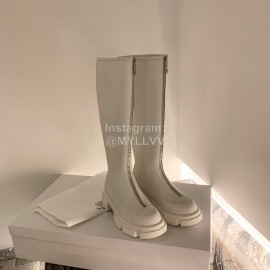 Both Silk Cowhide Thick High Heeled Zipper Long Boots For Women White