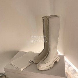 Both Silk Cowhide Thick High Heeled Zipper Long Boots For Women White