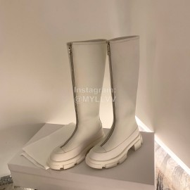 Both Silk Cowhide Thick High Heeled Zipper Long Boots For Women White