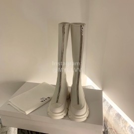 Both Silk Cowhide Thick High Heeled Zipper Long Boots For Women White