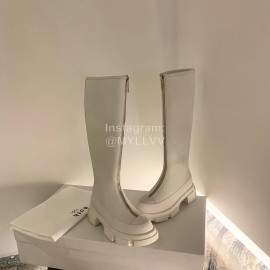 Both Silk Cowhide Thick High Heeled Zipper Long Boots For Women White
