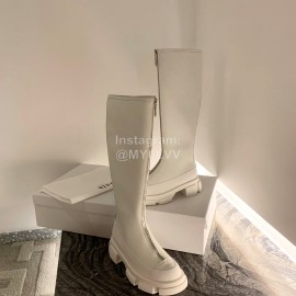 Both Silk Cowhide Thick High Heeled Zipper Long Boots For Women White