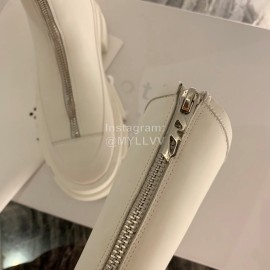 Both Silk Cowhide Thick High Heeled Zipper Long Boots For Women White