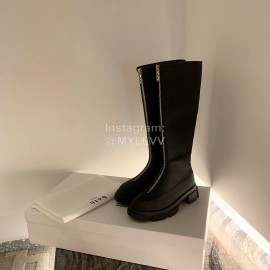 Both Silk Cowhide Thick High Heeled Zipper Long Boots For Women Black