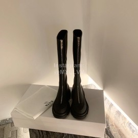 Both Silk Cowhide Thick High Heeled Zipper Long Boots For Women Black