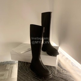 Both Silk Cowhide Thick High Heeled Zipper Long Boots For Women Black