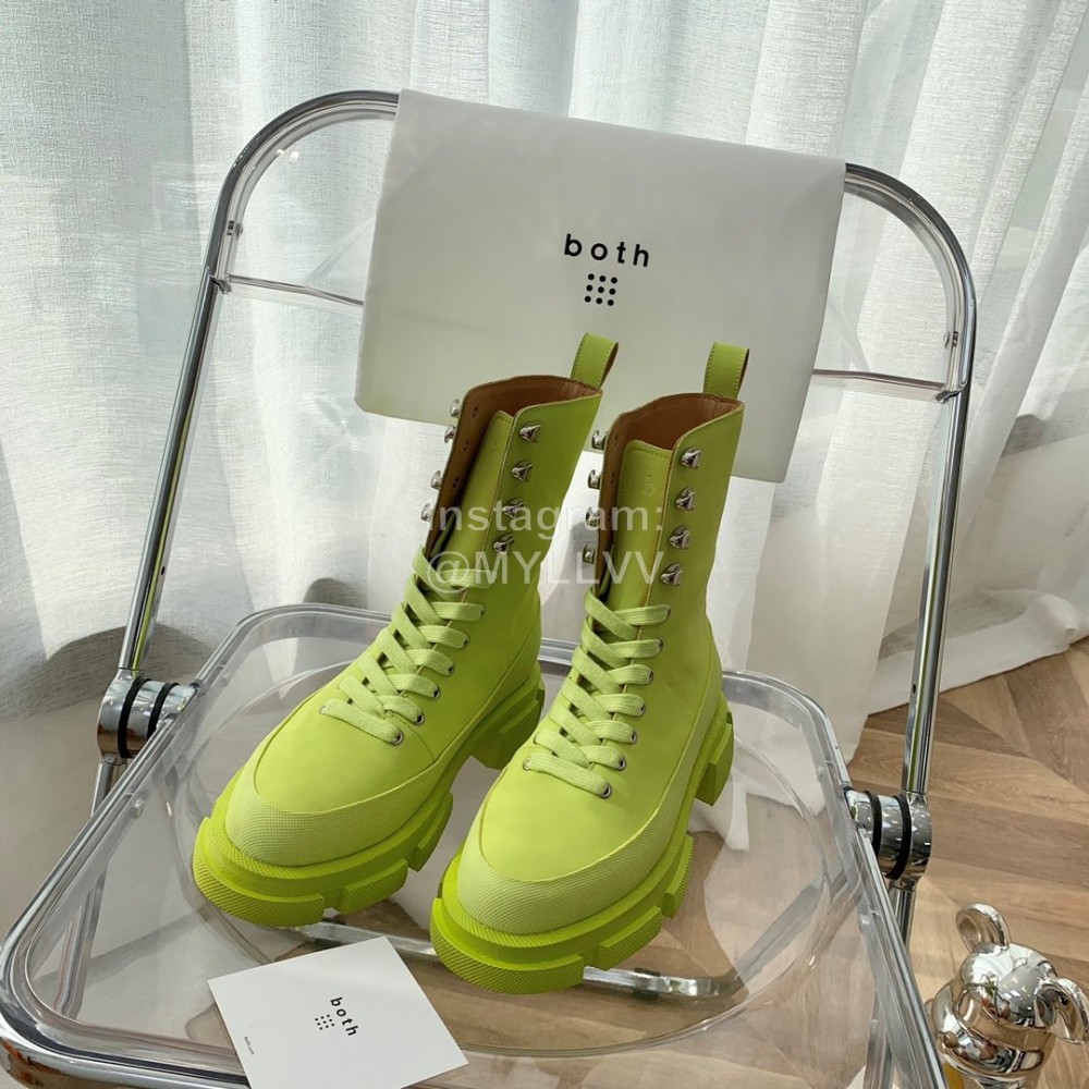 Both Cowhide Thick High Heeled Lace Up Boots For Women Green