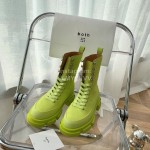 Both Cowhide Thick High Heeled Lace Up Boots For Women Green