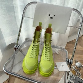 Both Cowhide Thick High Heeled Lace Up Boots For Women Green