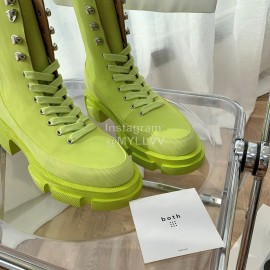 Both Cowhide Thick High Heeled Lace Up Boots For Women Green