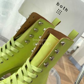 Both Cowhide Thick High Heeled Lace Up Boots For Women Green