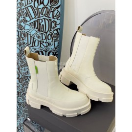 Both Cowhide Thick High Heeled Short Chelsea Boots For Women White