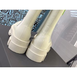 Both Cowhide Thick High Heeled Long Chelsea Boots For Women White