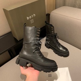 Both Autumn Winter Soft Cowhide Lace Up High Heeled Boots For Women Black