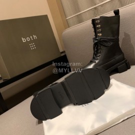 Both Autumn Winter Soft Cowhide Lace Up High Heeled Boots For Women Black