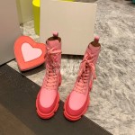 Both Fashion Pink Leather Lace Up High Heeled Boots For Women 