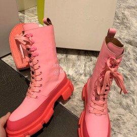 Both Fashion Pink Leather Lace Up High Heeled Boots For Women 
