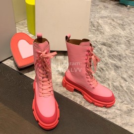 Both Fashion Pink Leather Lace Up High Heeled Boots For Women 