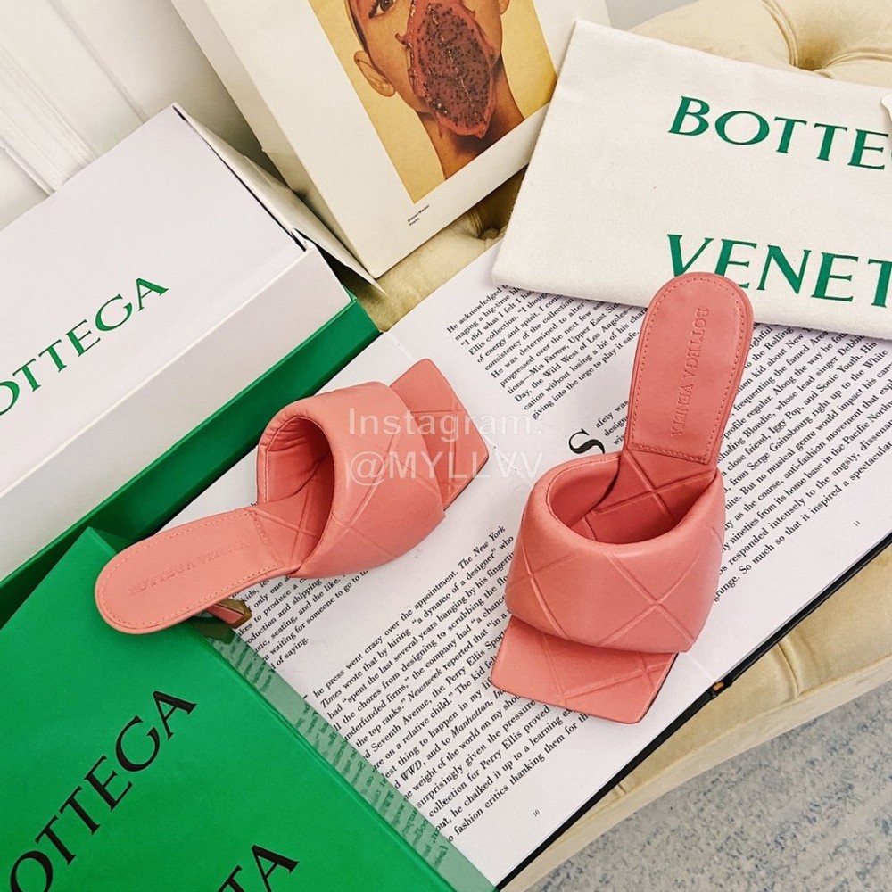 Bottega Veneta Summer New Sheepskin High Heel Slippers For Women Pink