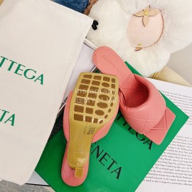 Bottega Veneta Summer New Sheepskin High Heel Slippers For Women Pink