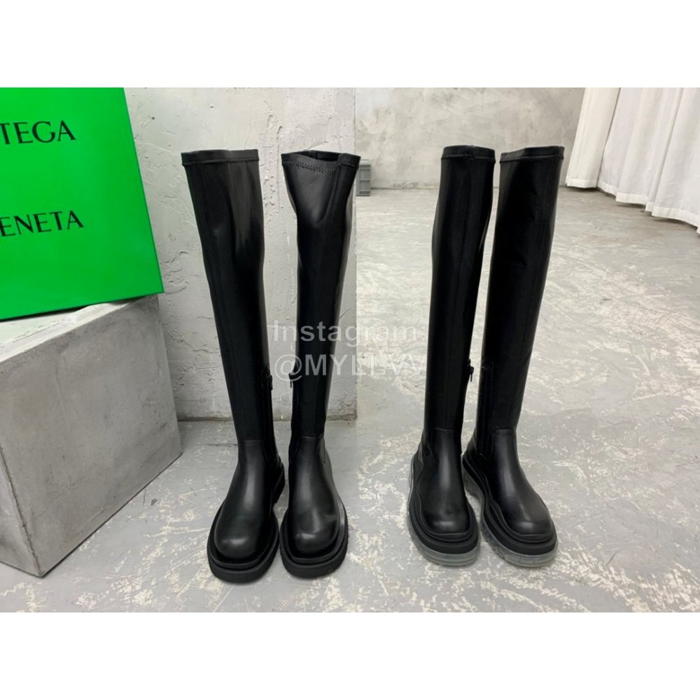 Bottega Veneta Elastic Pu Thick Bottom Over Knee Boots For Women Black
