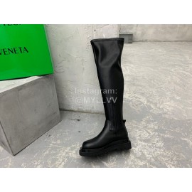 Bottega Veneta Elastic Pu Thick Bottom Over Knee Boots For Women Black