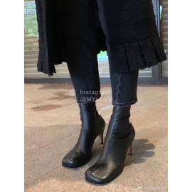 Bottega Veneta Autumn New Elastic Sheepskin Square Head Boots Black