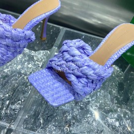 Bottega Veneta Spring Summer Fashion Woven Sheepskin High Heel Slippers Purple