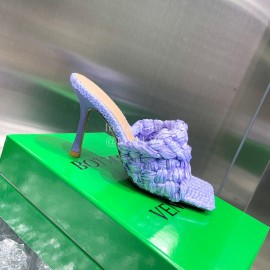 Bottega Veneta Spring Summer Fashion Woven Sheepskin High Heel Slippers Purple