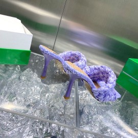 Bottega Veneta Spring Summer Fashion Woven Sheepskin High Heel Slippers Purple