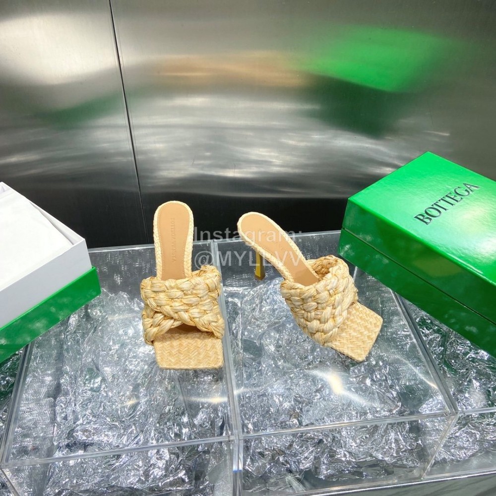 Bottega Veneta Spring Summer Fashion Woven Sheepskin High Heel Slippers Yellow