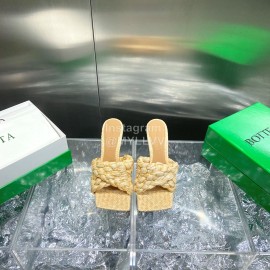 Bottega Veneta Spring Summer Fashion Woven Sheepskin High Heel Slippers Yellow