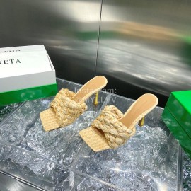 Bottega Veneta Spring Summer Fashion Woven Sheepskin High Heel Slippers Yellow