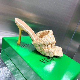 Bottega Veneta Spring Summer Fashion Woven Sheepskin High Heel Slippers Yellow
