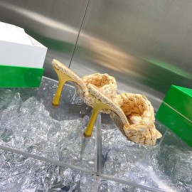 Bottega Veneta Spring Summer Fashion Woven Sheepskin High Heel Slippers Yellow