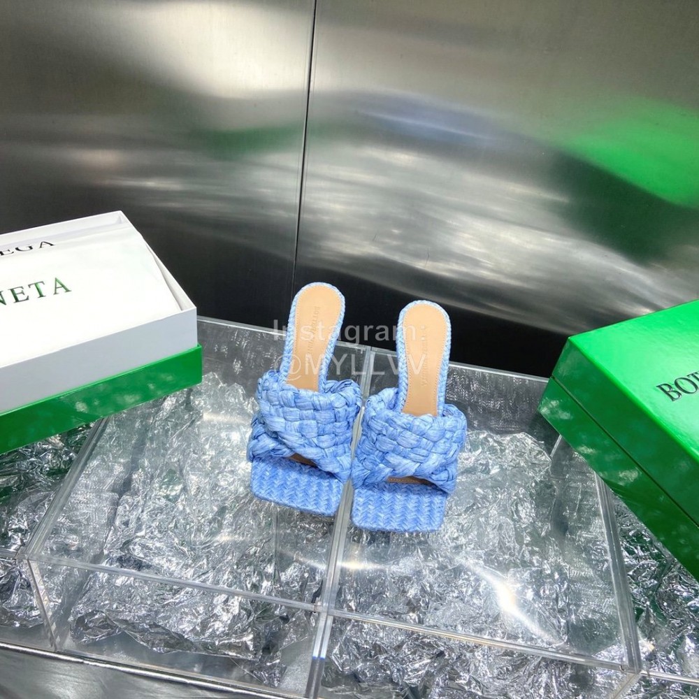 Bottega Veneta Spring Summer Fashion Woven Sheepskin High Heel Slippers Blue