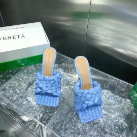 Bottega Veneta Spring Summer Fashion Woven Sheepskin High Heel Slippers Blue
