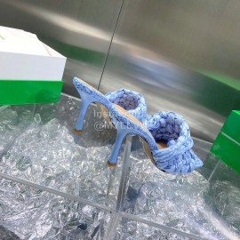 Bottega Veneta Spring Summer Fashion Woven Sheepskin High Heel Slippers Blue