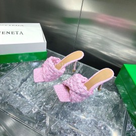 Bottega Veneta Spring Summer Fashion Woven Sheepskin High Heel Slippers Pink