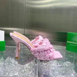 Bottega Veneta Spring Summer Fashion Woven Sheepskin High Heel Slippers Pink