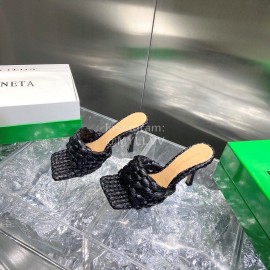 Bottega Veneta Spring Summer Fashion Woven Sheepskin High Heel Slippers Black