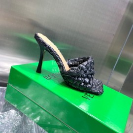 Bottega Veneta Spring Summer Fashion Woven Sheepskin High Heel Slippers Black