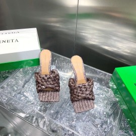 Bottega Veneta Spring Summer Fashion Woven Sheepskin High Heel Slippers Brown