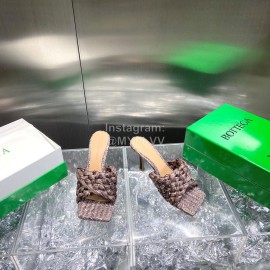 Bottega Veneta Spring Summer Fashion Woven Sheepskin High Heel Slippers Brown
