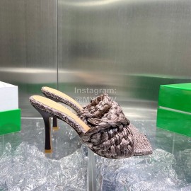 Bottega Veneta Spring Summer Fashion Woven Sheepskin High Heel Slippers Brown