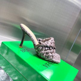 Bottega Veneta Spring Summer Fashion Woven Sheepskin High Heel Slippers Brown