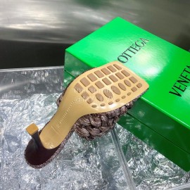 Bottega Veneta Spring Summer Fashion Woven Sheepskin High Heel Slippers Brown