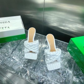 Bottega Veneta Spring Summer Fashion Woven Sheepskin High Heel Slippers White